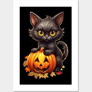 Cat on the pumpkin Posters and Art